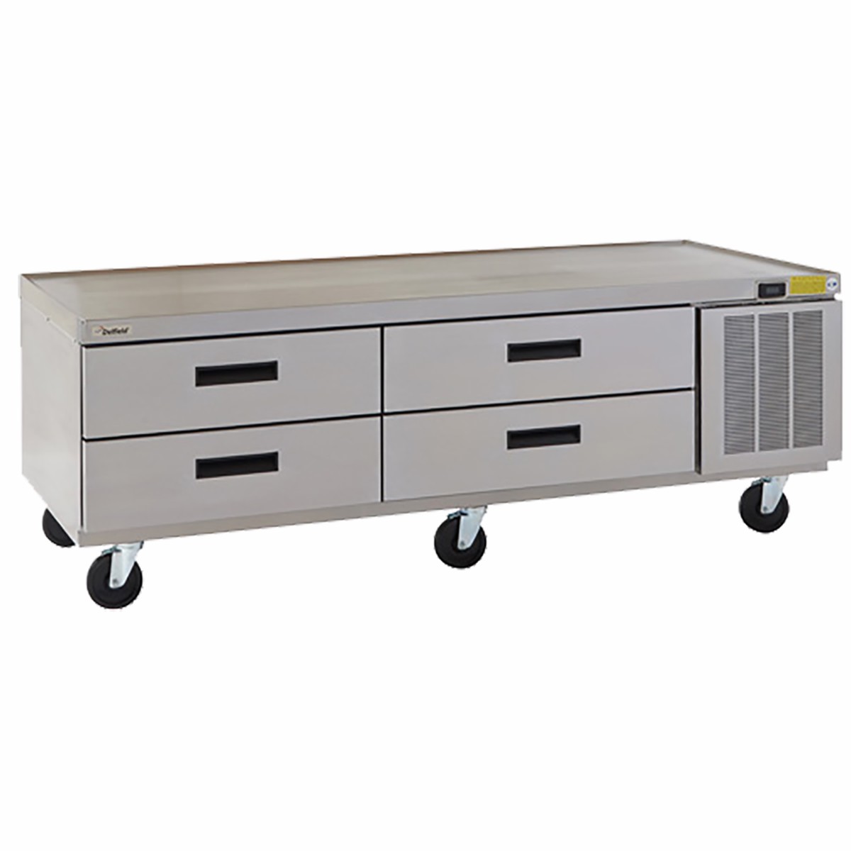 Delfield F2975CP Refrigerated Low-Profile Equipment Stand, 75-1/4" W, two-section, (4) drawers, NSF